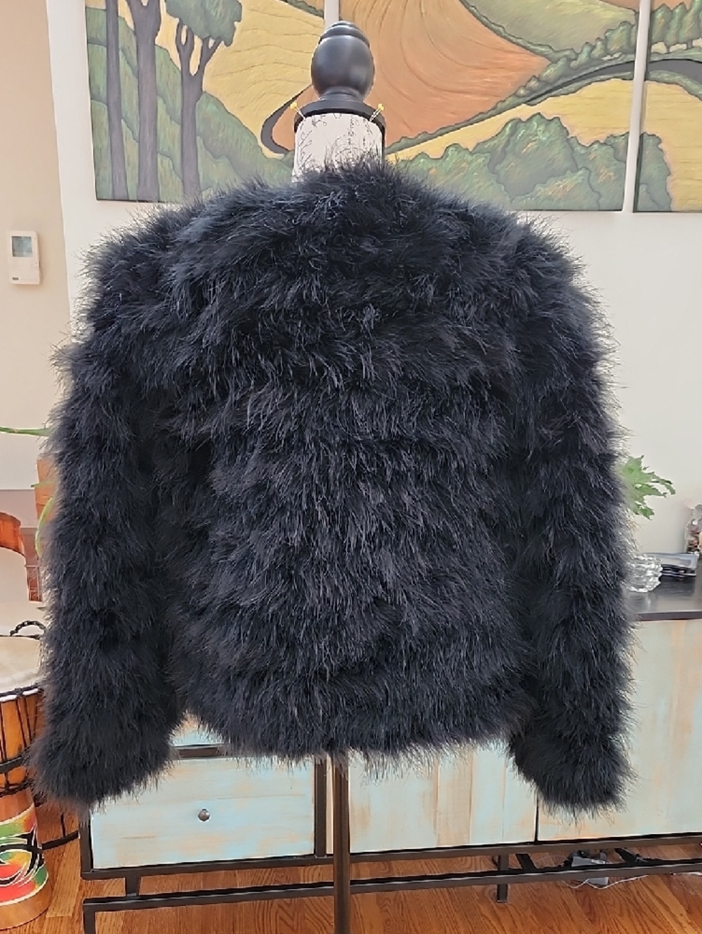 NEW - BCBGMaxAzria "Zoey" Black Ostrich Feather Jacket - Picture 5 of 13